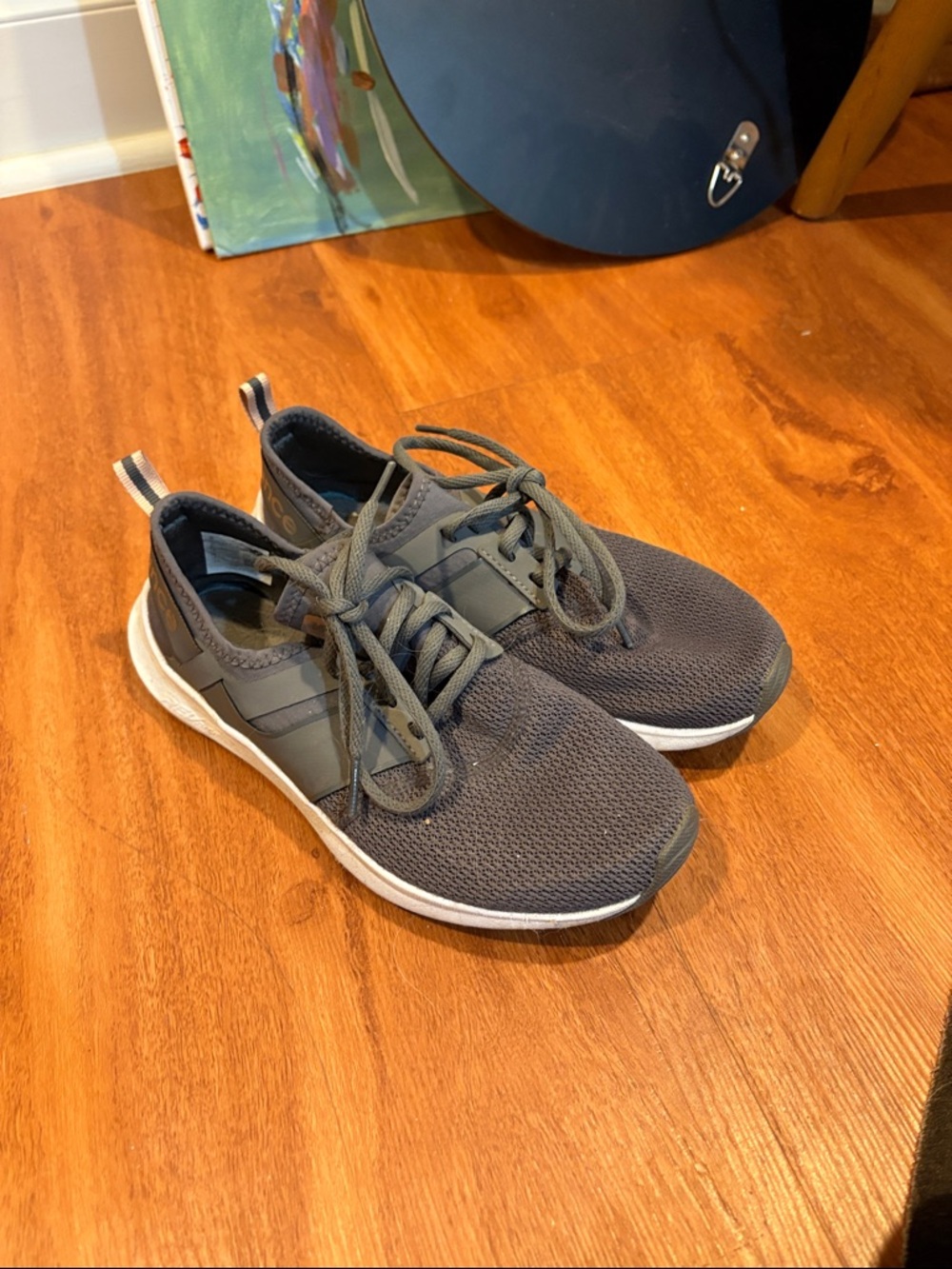 New Balance Women’s Gray Knit Lace-Up Sneakers with White Midsole
